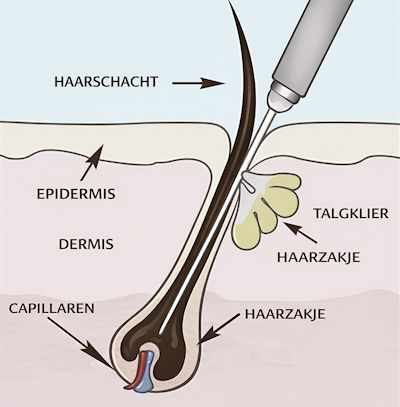 Schematische weergave elektrisch ontharen
